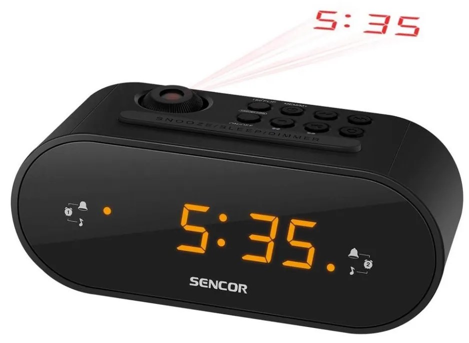 Sencor - Radiobudzik z LED wyświetlaczem i projektorem 5W/230V 1xCR2032 czarny