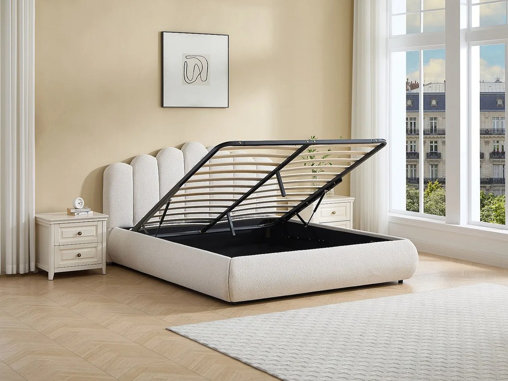Łóżko ze skrzynią 140 x 190 cm – Tkanina teksturowana – Beżowy – SILVATORA