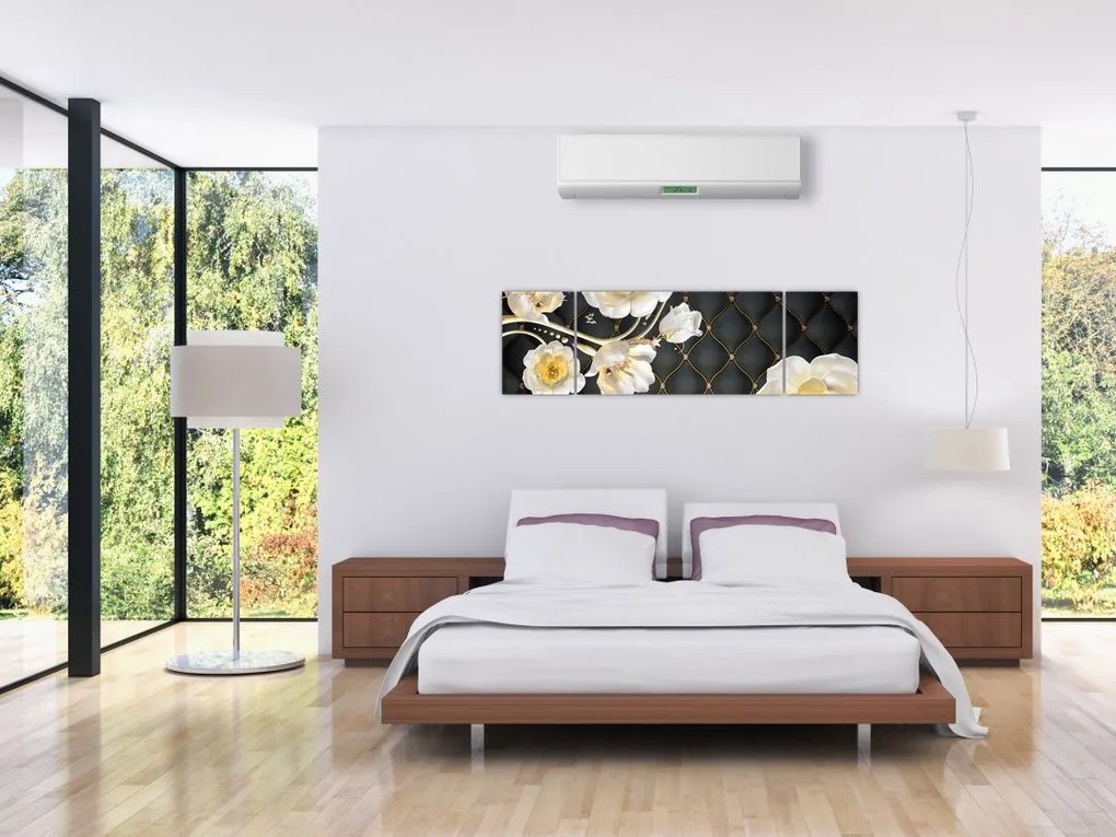 Obraz białych kwiatów róży (170x50 cm)