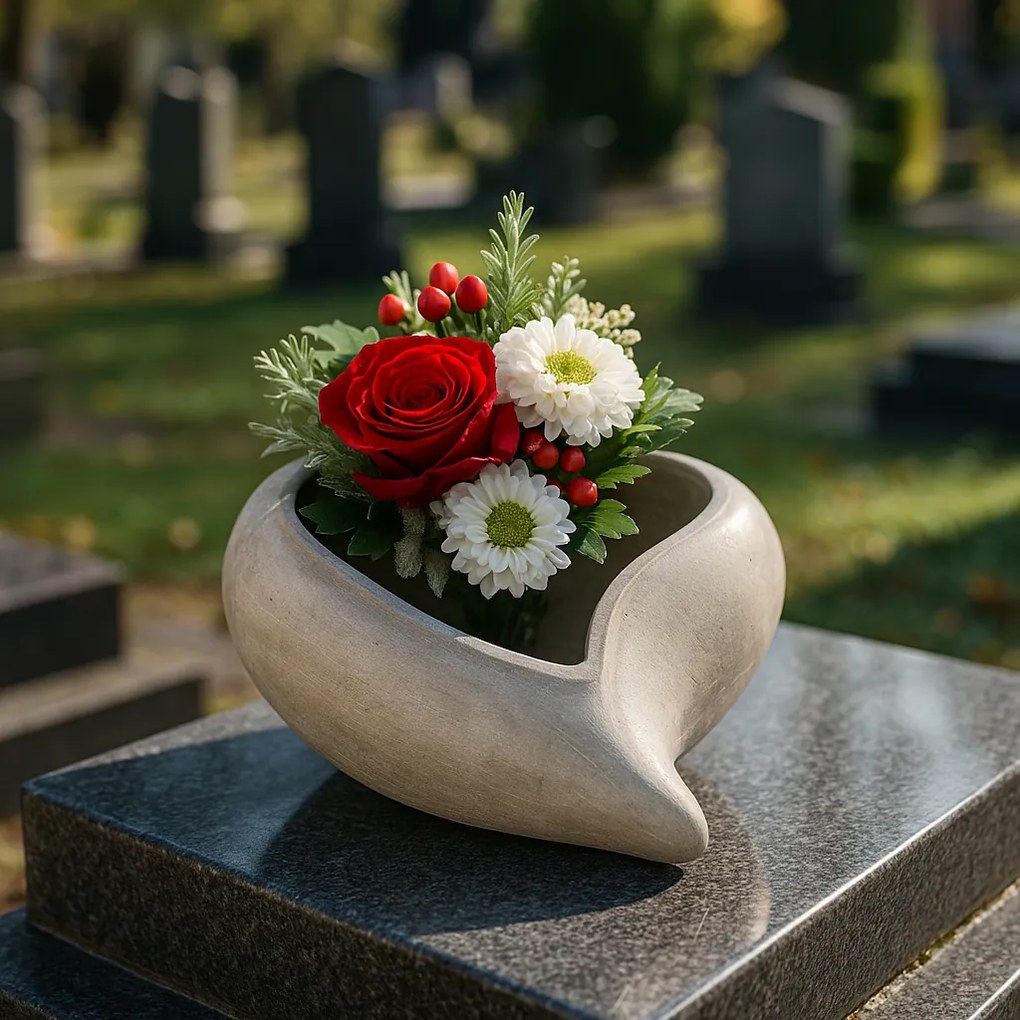 Opakowanie kwiatowe na kwiaty - kształt serca,poliresina, szary