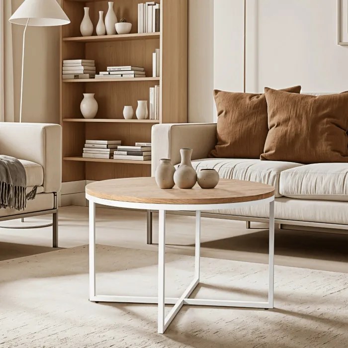 Stolik Kawowy HANTEL 70 cm Dąb Złoty/Biały Skandynawski