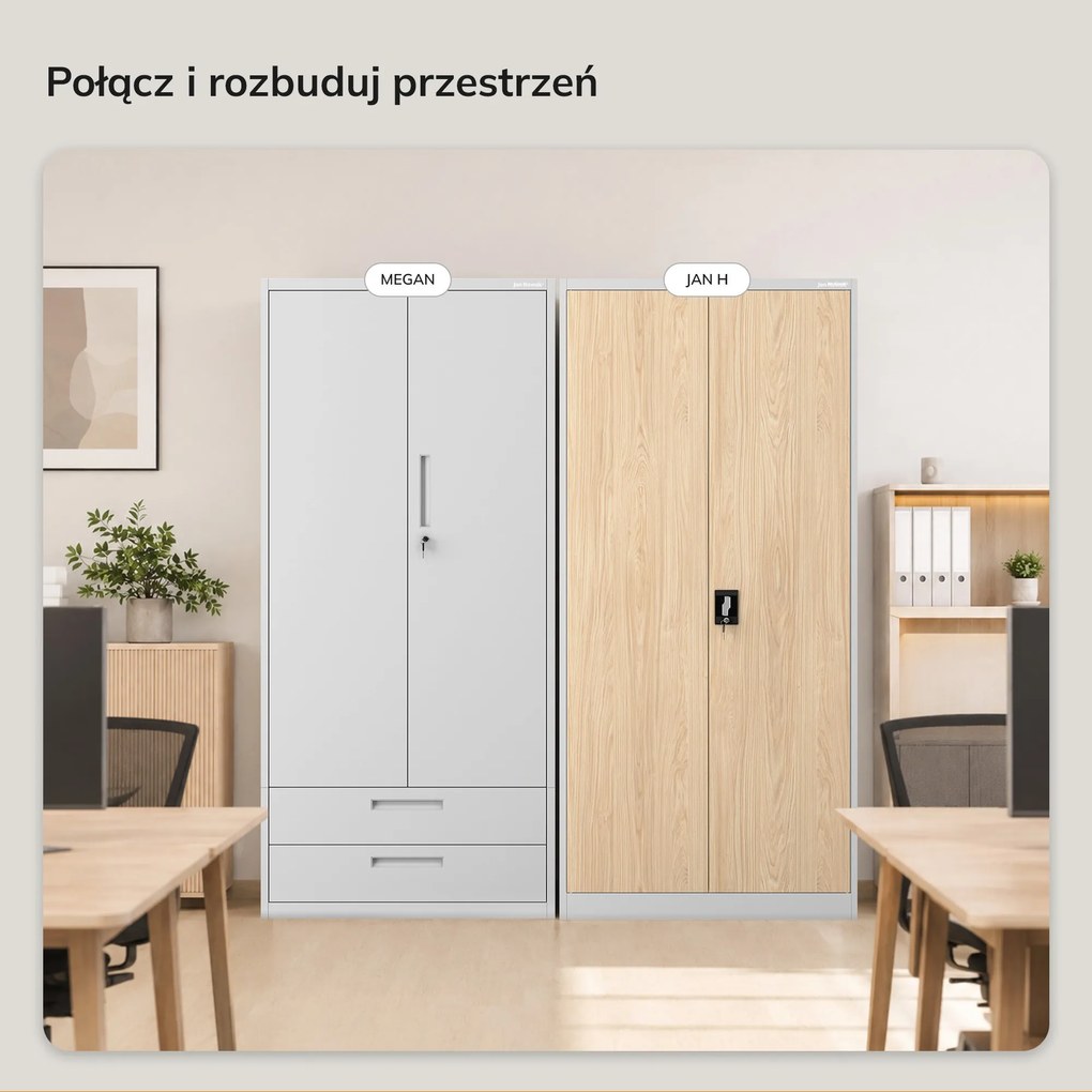 Szafa biurowa metalowa wysoka na dokumenty szara/dąb sonoma, 900x1950x400 mm: JAN H Eco Design