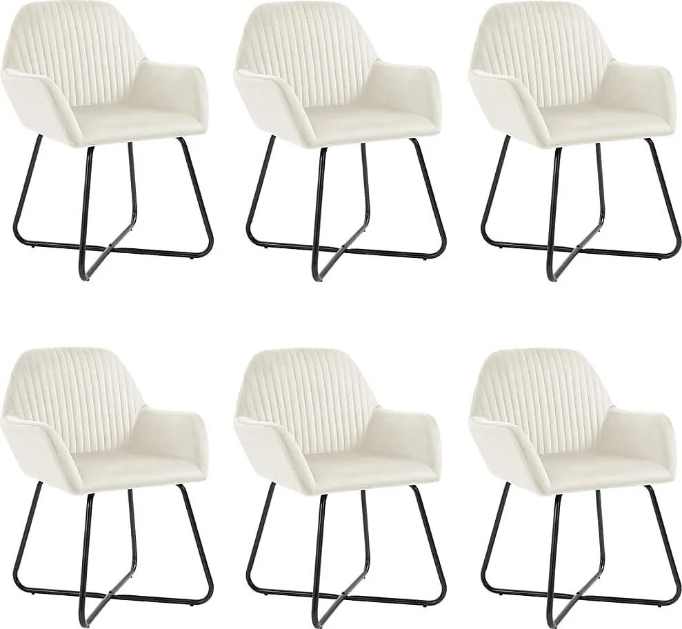 Zestaw 6 krzeseł jadalnych z kremowym aksamitem z podłokietnikami