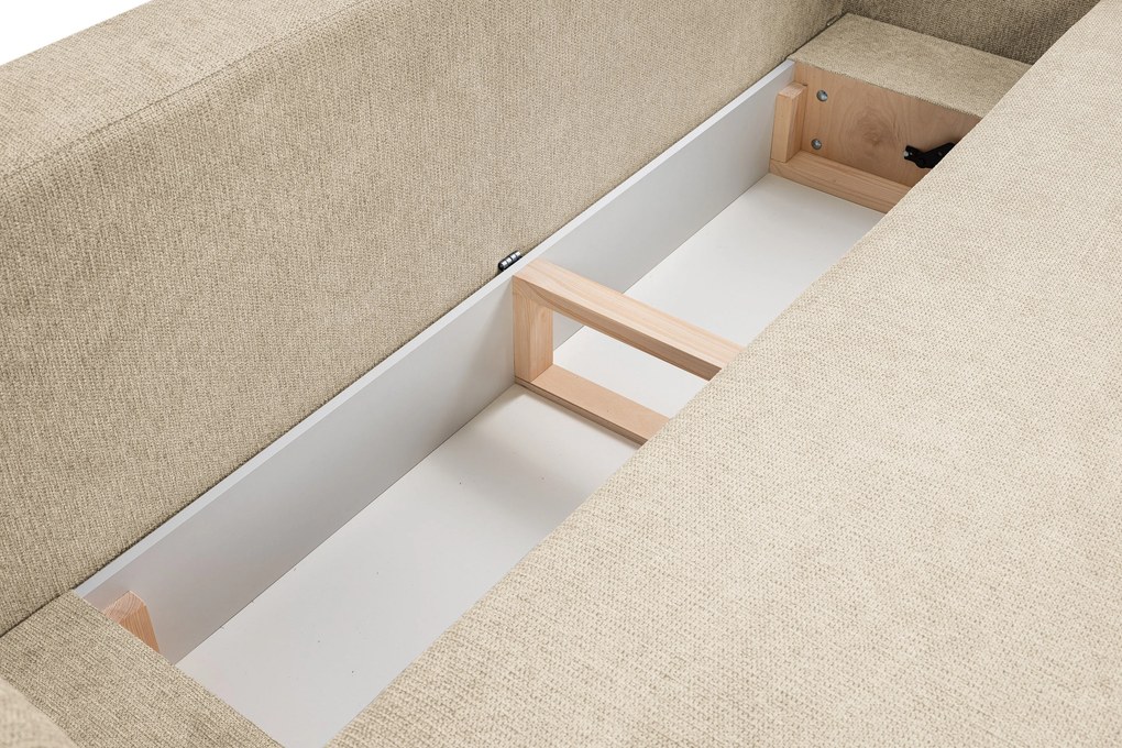 Masseno Sofa AMICO z funkcją spania i pojemnikiem na pościel, Rozkładana sofa - Kremowy, ARAGON 03