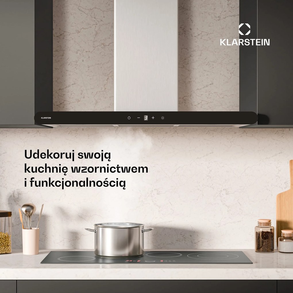 Klarstein CurveVent 90cm 676m³/h Okap Kominowy Srebrny