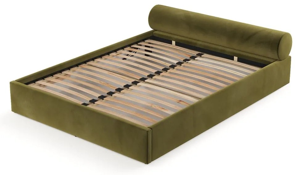 Ciemnozielone tapicerowane łóżko dwuosobowe ze schowkiem ze stelażem 180x200 cm Solvo – Maison de Rêve