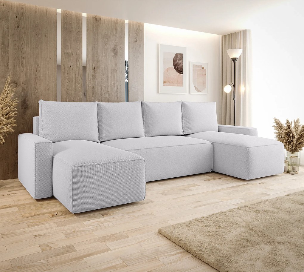 Jasnoszary rozkładany narożnik U z pojemnikiem T5-K40