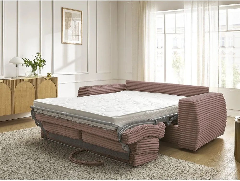 Różowa sztruksowa rozkładana sofa do spania 240 cm Hugo – Bobochic Paris