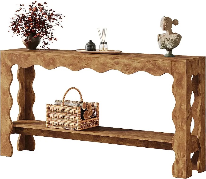 Stół konsolowy 160 cm, 2-poziomowy, wąski stół wejściowy z nogami w kształcie muszli