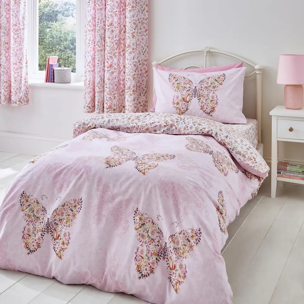 Różowa pościel dziecięca dwuosobowa 200x200 cm Enchanted Butterfly – Catherine Lansfield