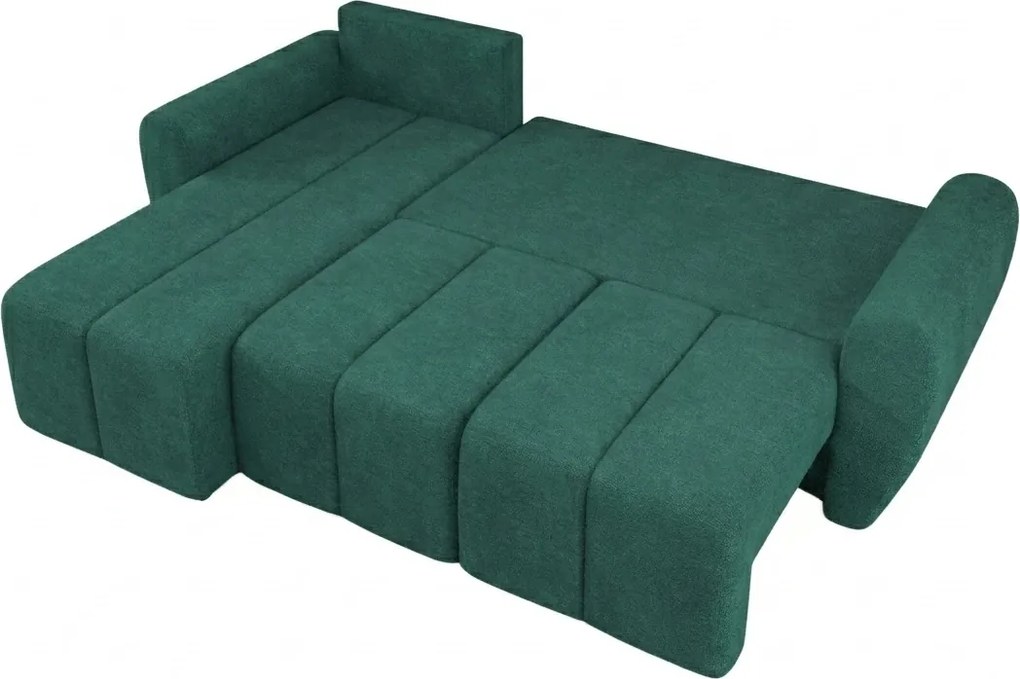 Rozkładana narożna sofa SEVIO 246x145 cm, butelkowozielona, uniwersalna + 2 poduszki GRATIS