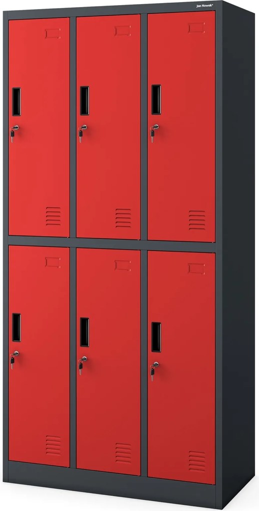 Szafa szkolna 6-skrytkowa Igor 90x45x185 cm antracyt/czerwony
