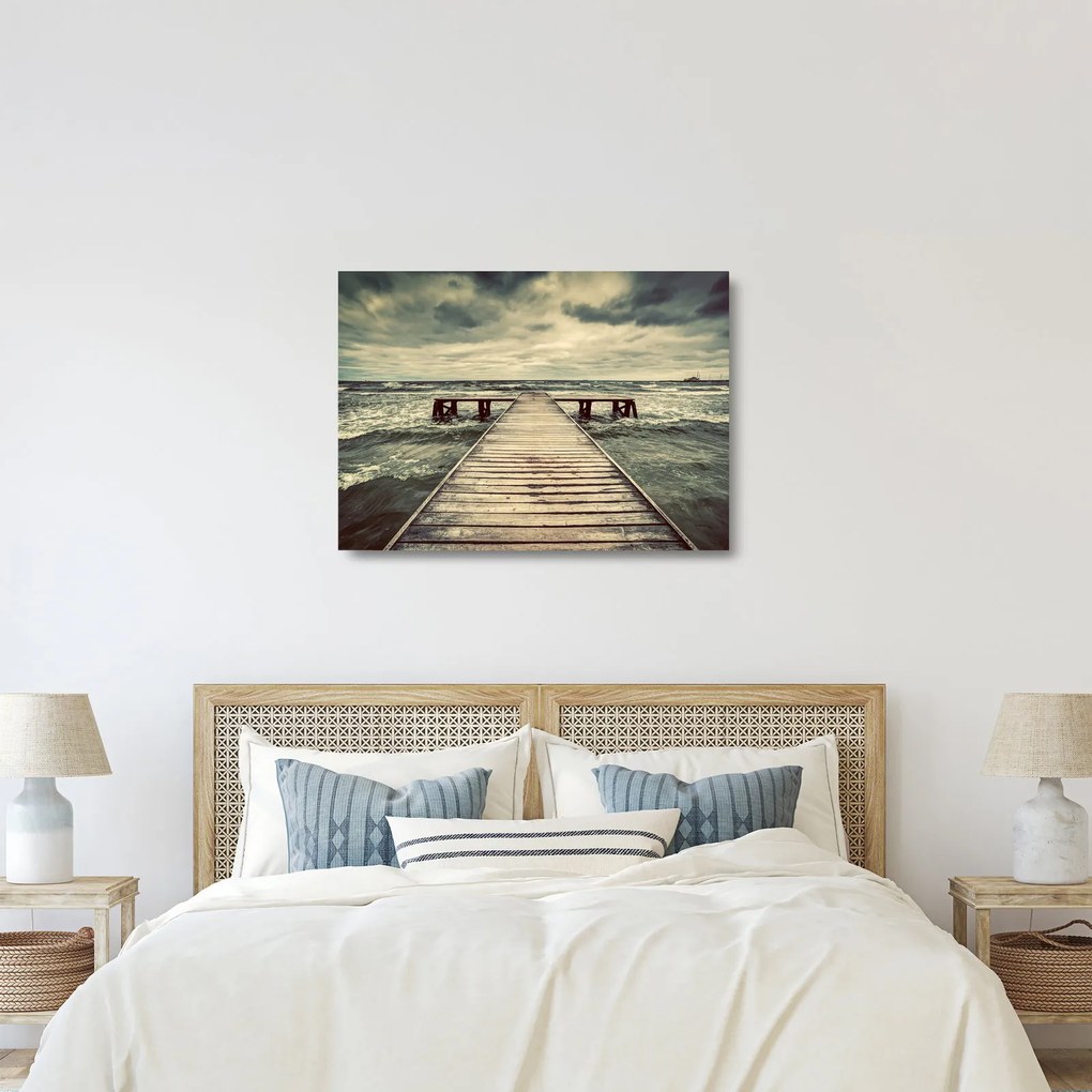 Obraz na szkle drewnianego molo na morzu (70x50 cm)