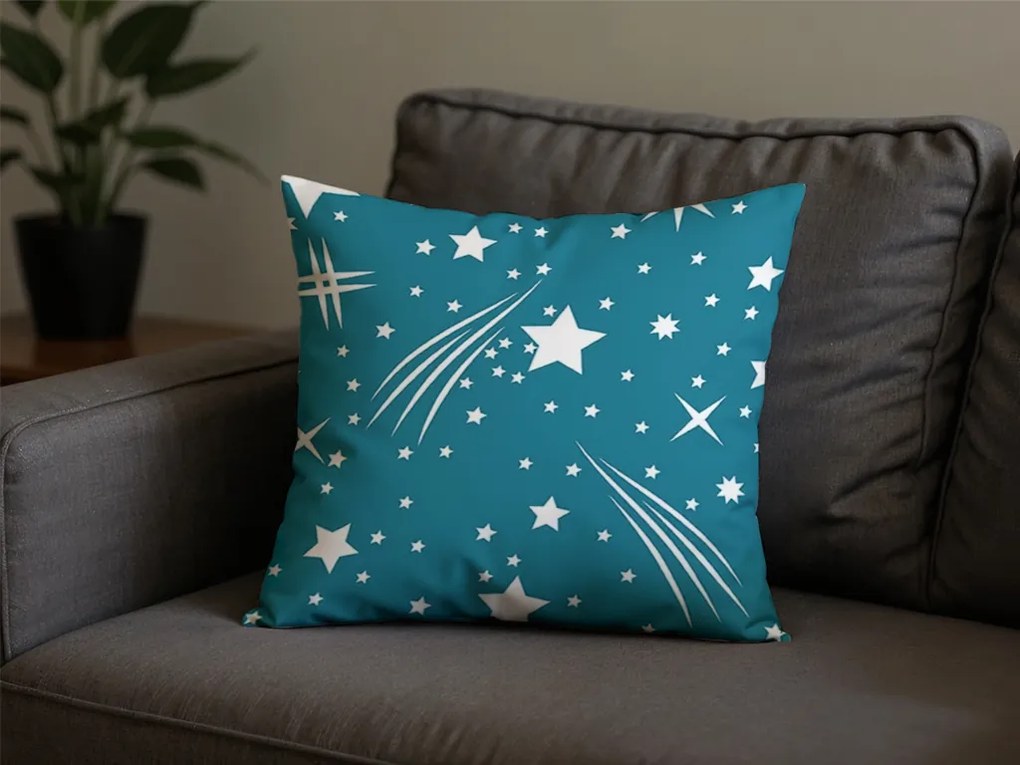 Zestaw 2 szt. dekoracyjnych poszewek na poduszki z mikrofibry NOCNE NIEBO 45x45 cm, turkusowy