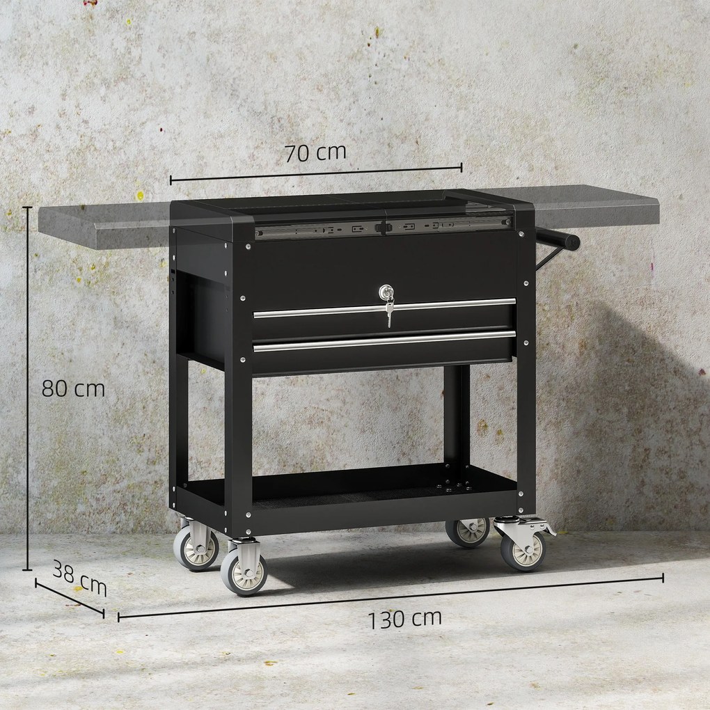 HOMCOM Mobilna szafka narzędziowa na kółkach, skrzynka narzędziowa z szufladami, blat roboczy, zamykana, z uchwytem, stal, czarny