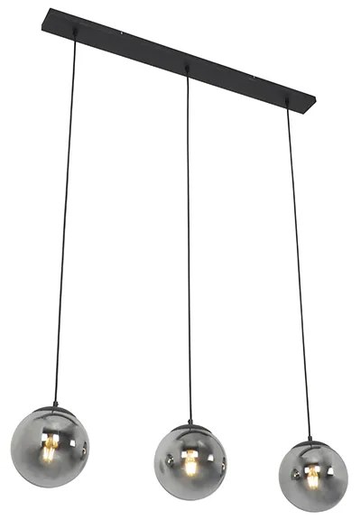 Lampa wisząca w stylu art deco czarna z przydymionym szkłem 3-światłowa - Pallon ArtDeco Oswietlenie wewnetrzne