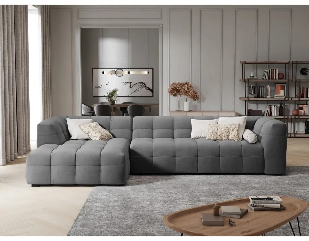 Szary aksamitny narożnik Windsor &amp; Co Sofas Vesta, lewostronny