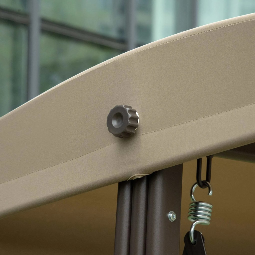 Outsunny huśtawka ogrodowa 3osobowa z daszkiem przeciwsłonecznym poduszka metal poliester khaki 116x206x183cm | Aosom PL