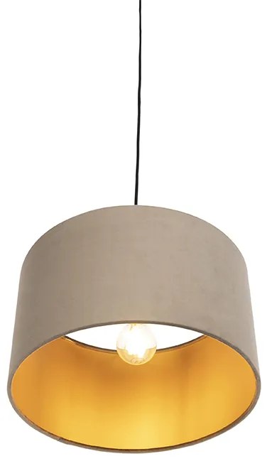 Lampa wisząca z abażurem z weluru taupe ze złotem 35 cm - CombiWiejski/ Rustykalny / Vintage Oswietlenie wewnetrzne