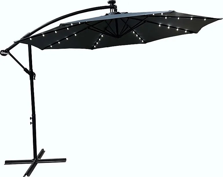 Parasol ogrodowy MILIN ciemnoszary z oświetleniem LED Waga 12,7 kg Wymiary 300x300x245 cm
