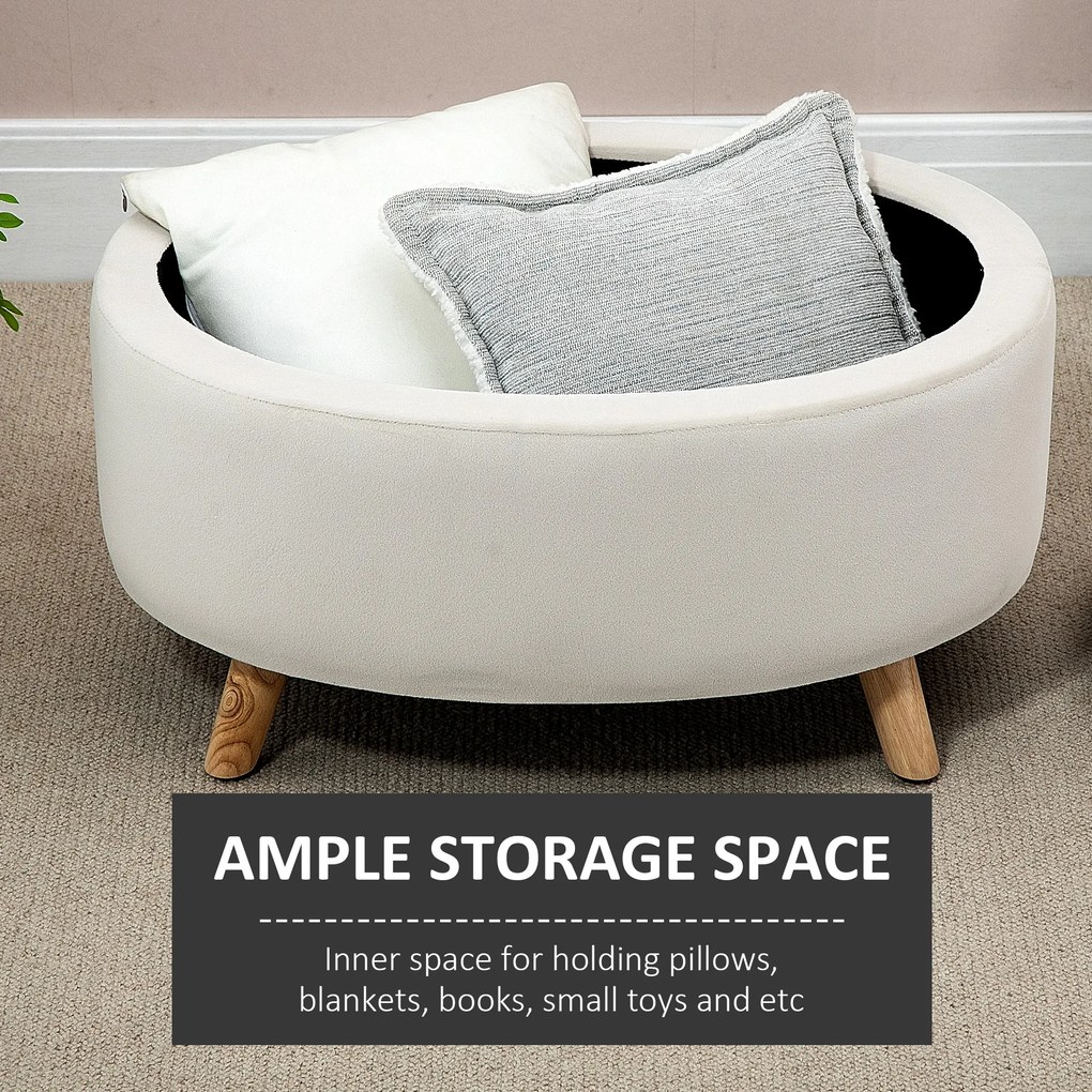 HOMCOM Ławka z miejscem do przechowywania, Hoker, owalny kształt, wygląd aksamitu, do 80 kg, 71 x 51,5 x 42 cm, Beżowy