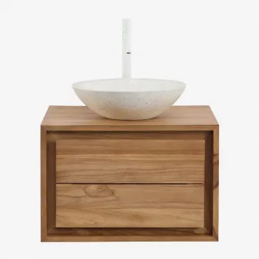 Zestaw Wiszących Mebli Łazienkowych Z Drewna Tekowego Jabari Drewno Tekowe & Cement Okrągły Biały Ø40 - Sklum