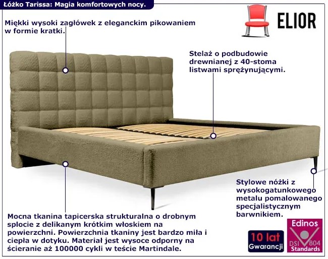 Zielone łóżko tapicerowane małżeńskie oliwkowy Tarissa - 3 rozmiary