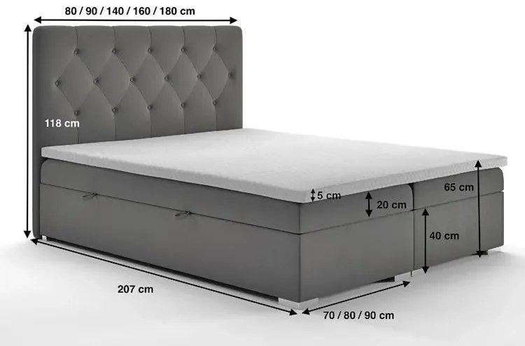Łóżko boxspring z pojemnikiem Soner 180x200 - 32 kolory