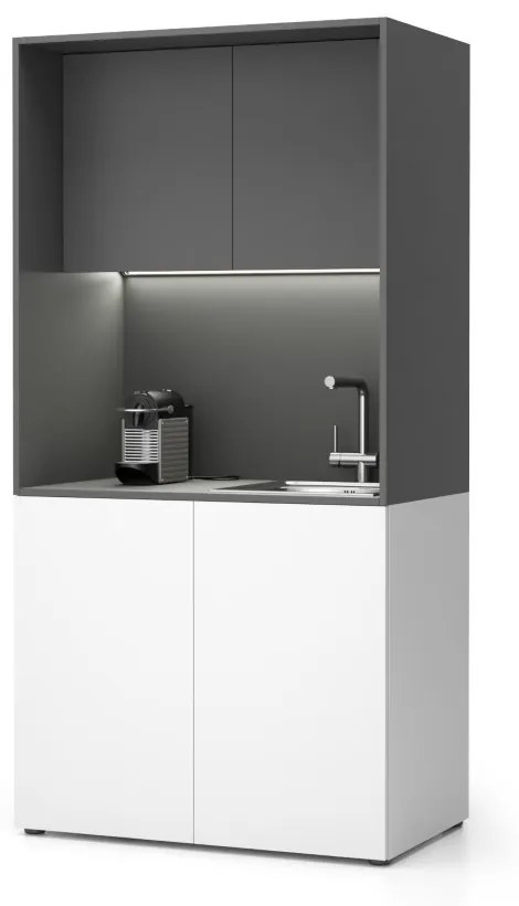 Kuchnia biurowa NIKA ze zlewem i kranem 1000 x 600 x 2000 mm, grafit, prawe