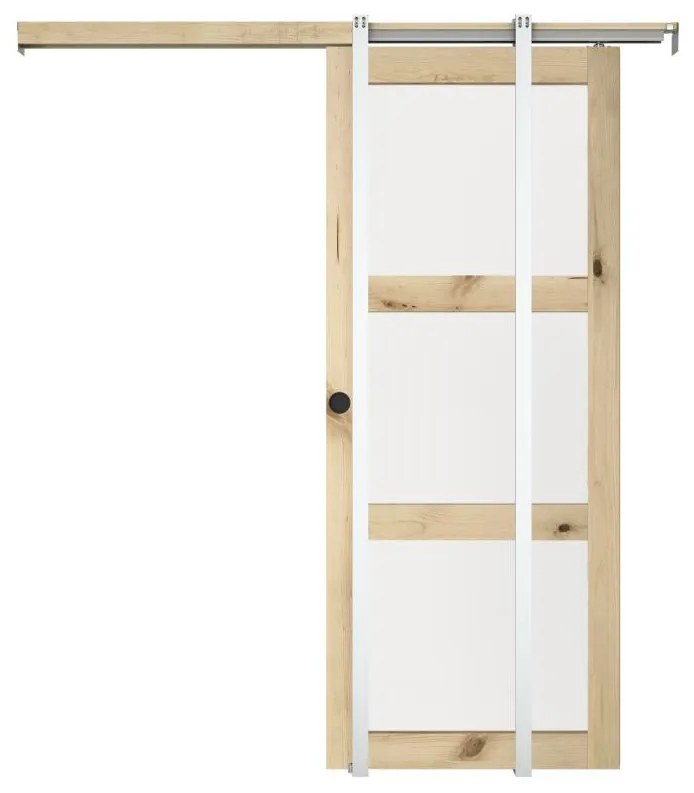 Drzwi przesuwne chowane w ścianie z 3 szybami - wys. 205 x szer. 63 cm - płyta MDF naturalna - Matowe szkło hartowane - ACOSTA II