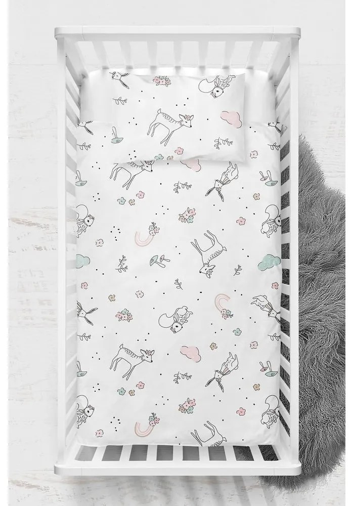 Biała pościel dziecięca do łóżeczka z bawełny renforcé 100x150 cm Flowers – Mijolnir