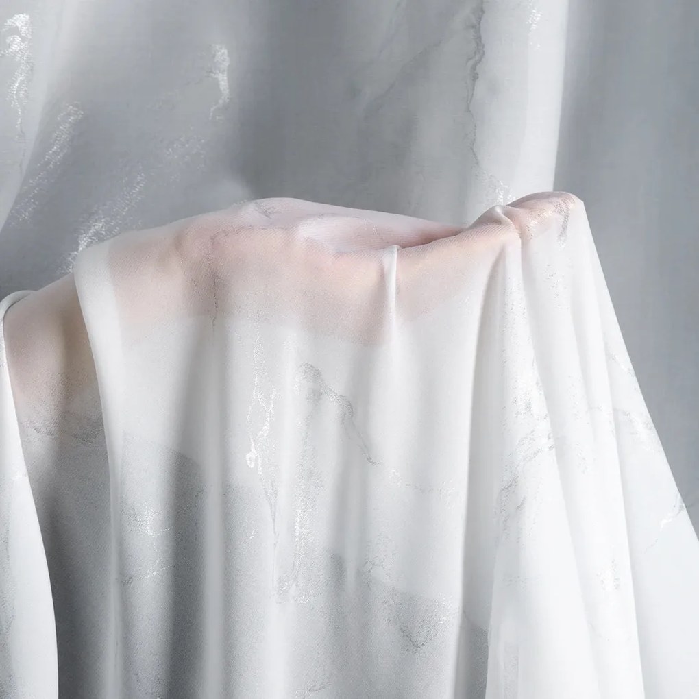 Firana gładka etamina Marmurek wys. 280 cm z ołowianką biel i srebro