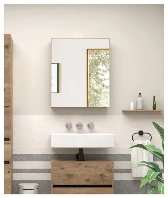 Wisząca szafka łazienkowa z lustrem w dekorze dębu 60x70 cm Wisla – Støraa