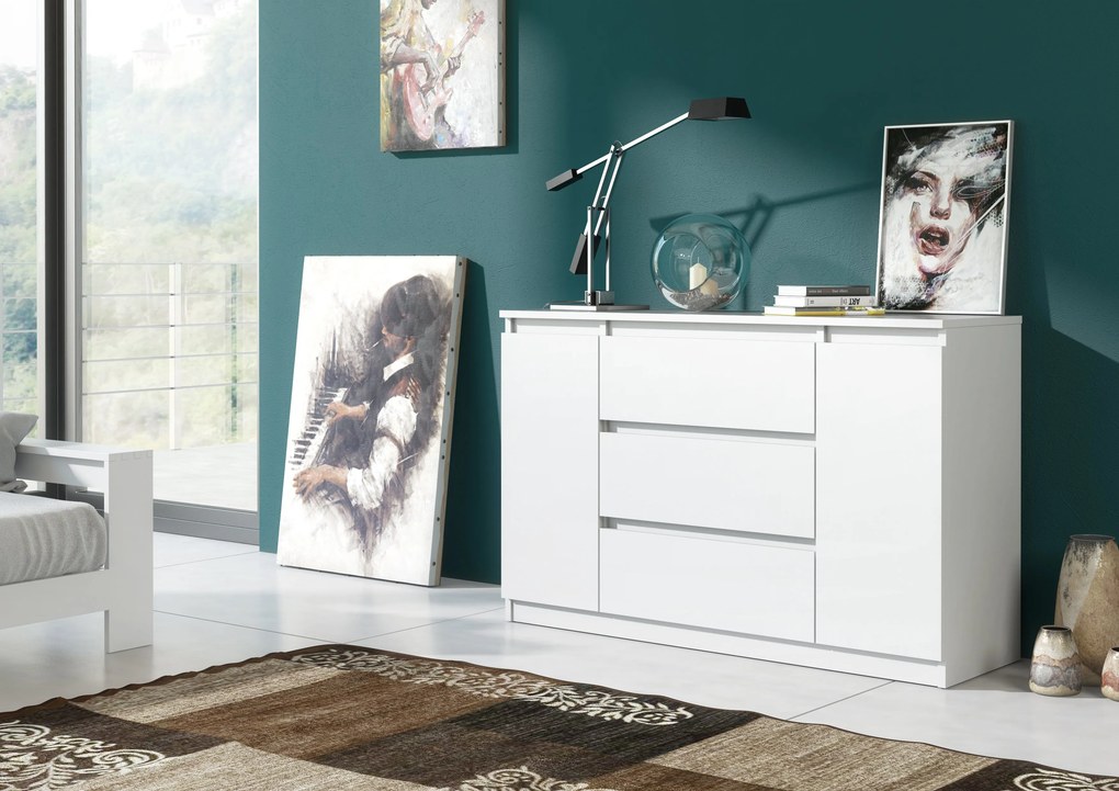 Komoda NUDO - Biały / Front Biały / Mat / 120 cm / 3 szuflady
