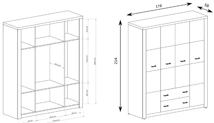 Szafa czterodrzwiowa jesion ciemny D4-B55