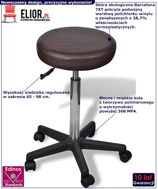 Brązowy zestaw dwóch tapicerowanych taboretów na kółkach W6-B81