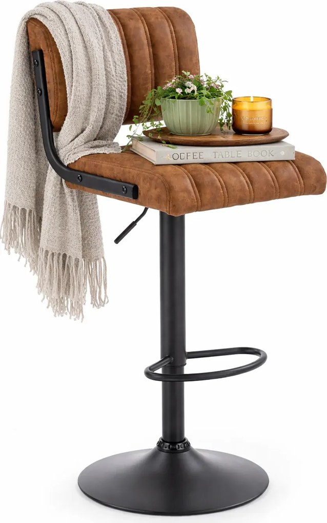 Brązowy tapicerowany hoker barowy z oparciem E1-P45