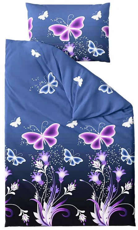 PrzytulneMieszkanie.pl PrzytulneMieszkanie.pl Pościel z mikrowłókna VIOLET BUTTERFLY ciemnoniebieska Rozmiar pościeli: 70 x 90 cm | 140 x 220 cm
