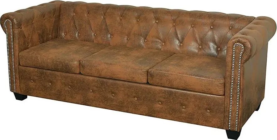 Brązowa 3-osobowa sofa w stylu chesterfield G7-D77