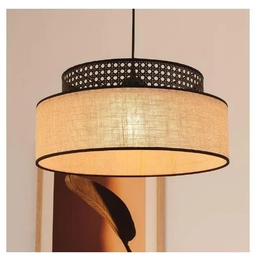 Żyrandol na lince BOHO 1xE27/60W/230V czarny/rattan