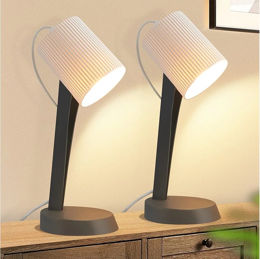 NETTLIFE Lampka nocna, Lampa stołowa do salonu z kablem - Zestaw 2 nowoczesnych małych lamp stołowych E14