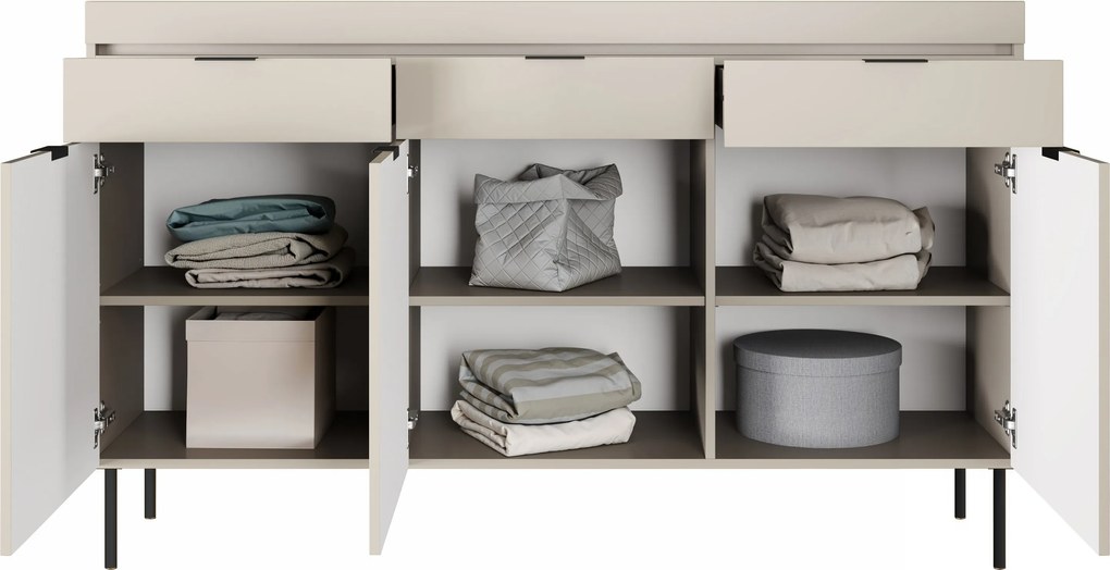 Komoda trzydrzwiowa Sentia 157 cm z trzema szufladami - kaszmir / czarny