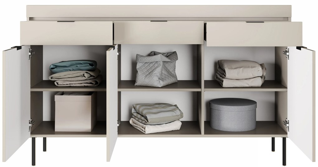 Komoda trzydrzwiowa Sentia 157 z trzema szufladami - kaszmir / czarny