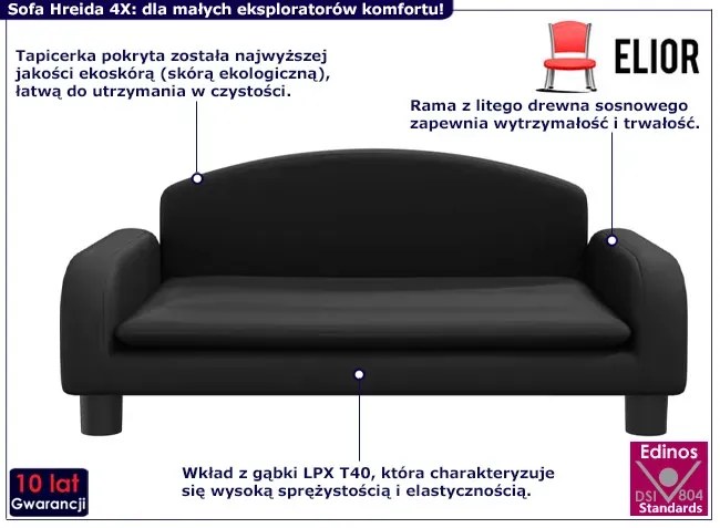 Czarna minimalistyczna sofa dla dzieci G3-B15