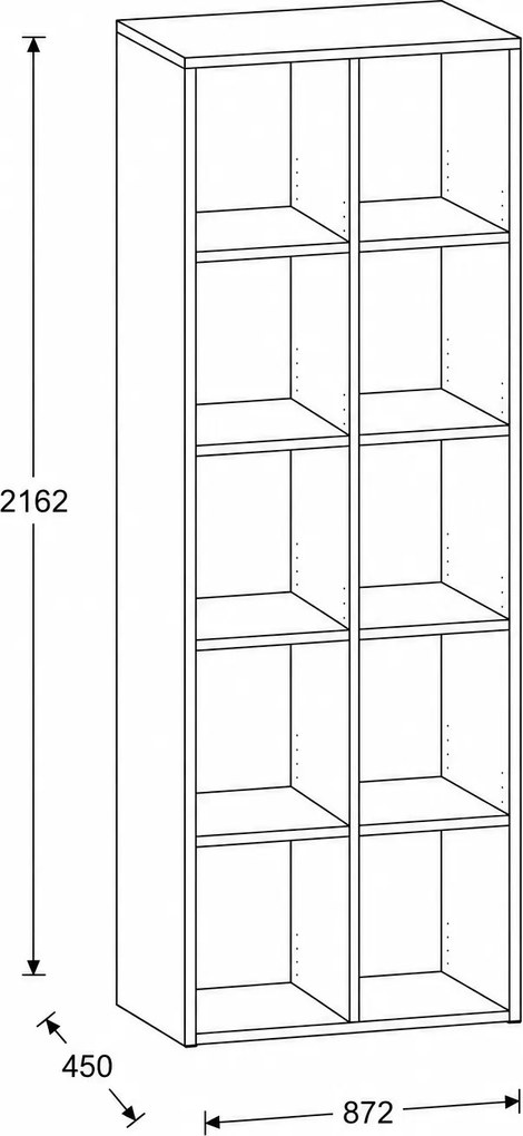 Regał FRAME, wysoki, 2 kolumny, 2162 x 872 x 450 mm, biały