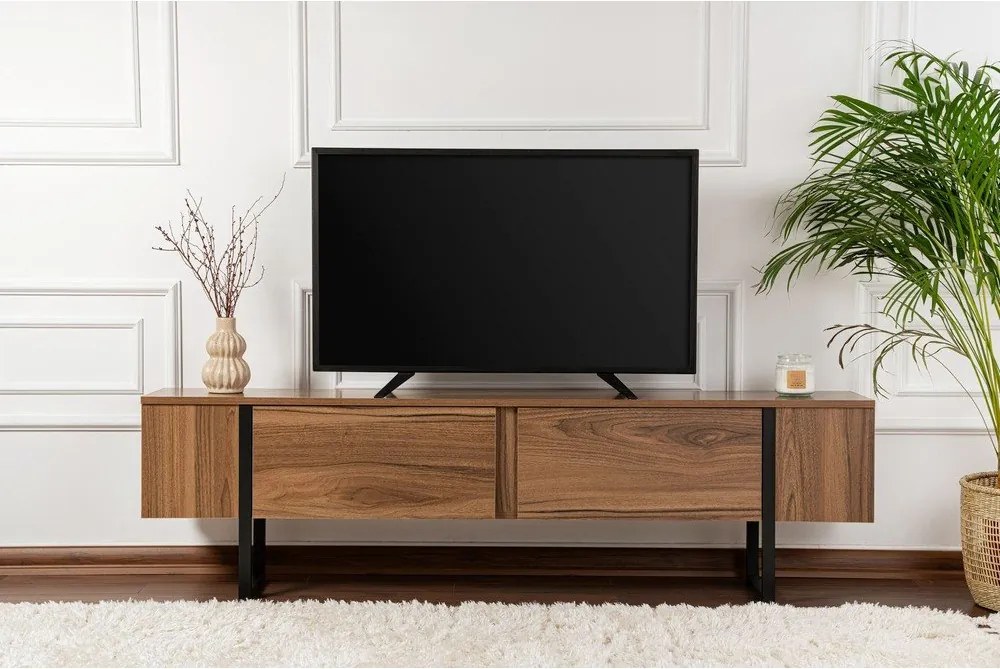 Szafka pod TV w dekorze orzecha w ciemnym naturalnym kolorze 180x50x29,5 cm Serenity – Kalune Design