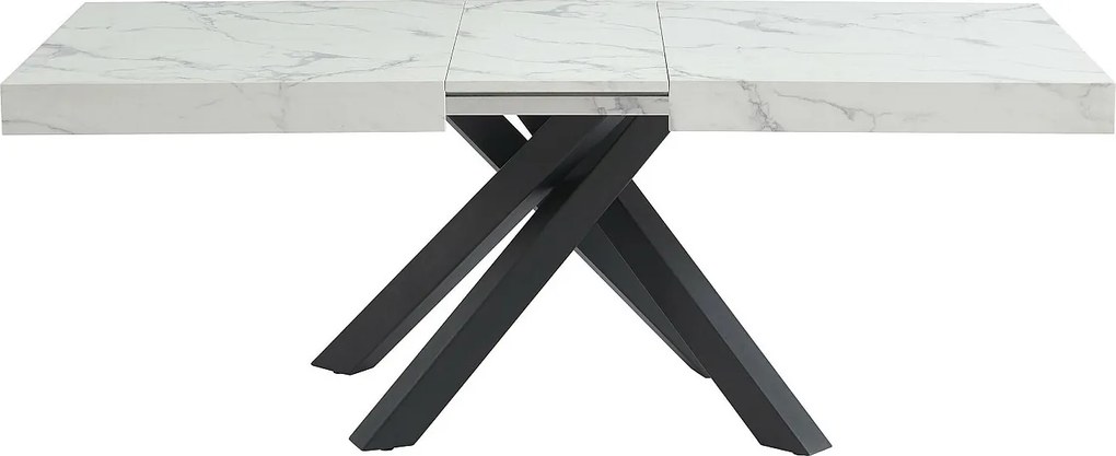 Stół do jadalni rozkładany dla 6 do 10 osób z MDF i metalu - Imitacja marmuru biały i czarny - CATONAV