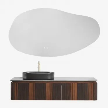 Zestaw Wiszących Mebli Łazienkowych Z Drewna Lavena Ciemna Czerń & Owalna Stal Nierdzewna ↔︎60 Cm - Sklum