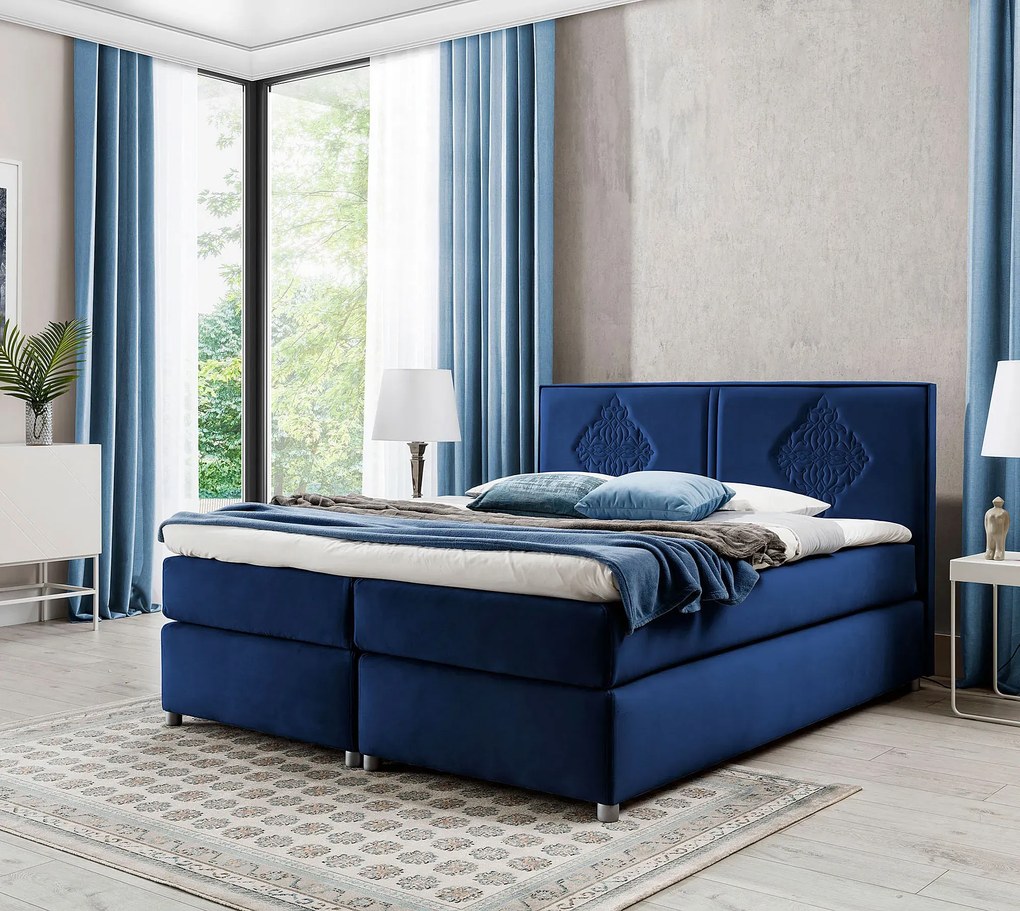 Granatowe łóżko welurowe z zagłówkiem 5 rozmiarów C9-A39