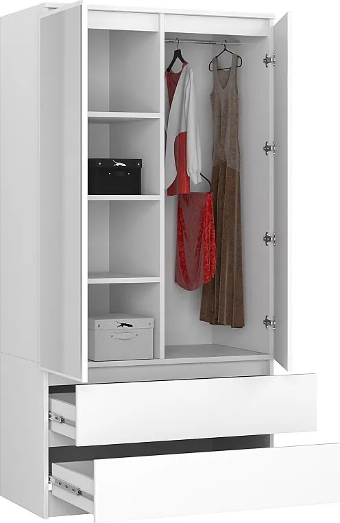 Szafa AKORD S90 Biała 90 cm z lustrem 2 drzwi 2 szuflady kolor Biały mat 4 półki 90x51x180 cm